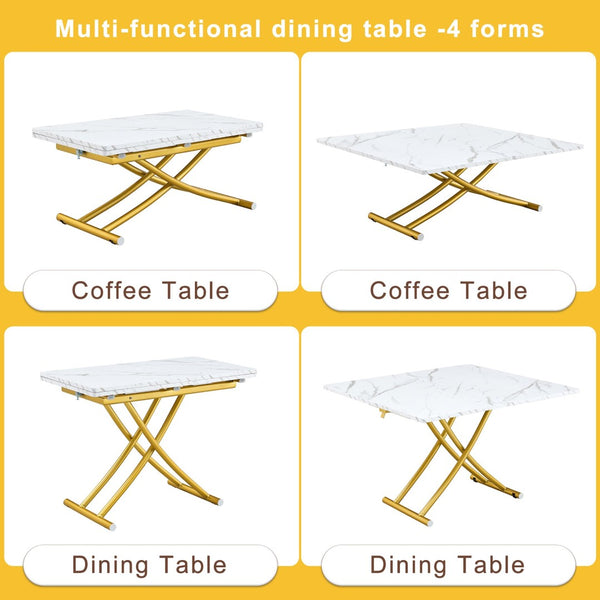 English Elm Modern Lift Top Mdf Dining Desk Coffee Table with Golden Legs for Small Spaces W1151P302124