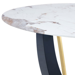 English Elm 42 Inch Round Tempered Glass Dining Table Marble Texture Top with V-shaped Mdf Base W1151P305446