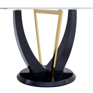 English Elm 42 Inch Round Tempered Glass Dining Table Marble Texture Top with V-shaped Mdf Base W1151P305446