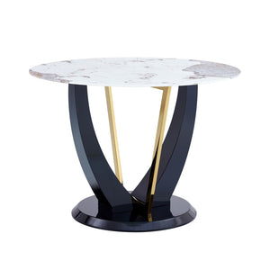 English Elm 42 Inch Round Tempered Glass Dining Table Marble Texture Top with V-shaped Mdf Base W1151P305446