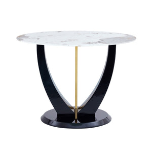 English Elm 42 Inch Round Tempered Glass Dining Table Marble Texture Top with V-shaped Mdf Base W1151P305446