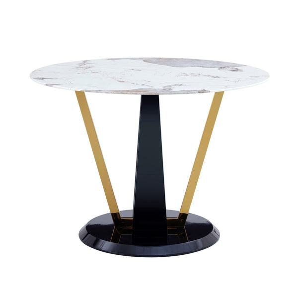 English Elm 42 Inch Round Tempered Glass Dining Table Marble Texture Top with V-shaped Mdf Base W1151P305446