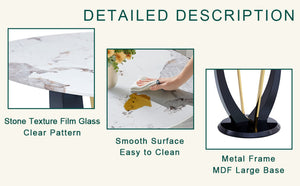 English Elm 42 Inch Round Tempered Glass Dining Table Marble Texture Top with V-shaped Mdf Base W1151P305446