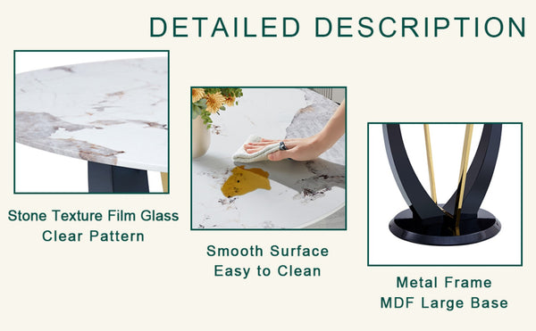 English Elm 42 Inch Round Tempered Glass Dining Table Marble Texture Top with V-shaped Mdf Base W1151P305446