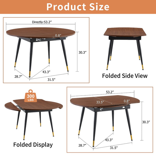 English Elm With a Retractable Leaf Extension This Modern Dining Table Seats More When Needed Walnut+black W1151P354673