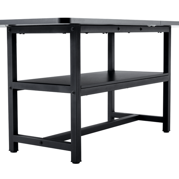 English Elm A 71 Inch Black Spliced MDF Dining Table with Lower Storage Shelf for Modern Spaces W1151P364853