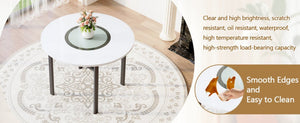 English Elm 42 Inch Round Dining Table White Mdf Gray Glass Inlay Metal Legs Seats Four to Six W1151P366359