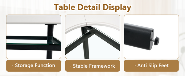 English Elm 42 Inch Round Dining Table White Mdf Gray Glass Inlay Metal Legs Seats Four to Six W1151P366359