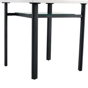 English Elm 42 Inch Round Dining Table White Mdf Gray Glass Inlay Metal Legs Seats Four to Six W1151P366359
