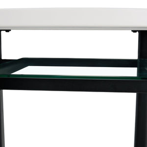 English Elm 42 Inch Round Dining Table White Mdf Gray Glass Inlay Metal Legs Seats Four to Six W1151P366359