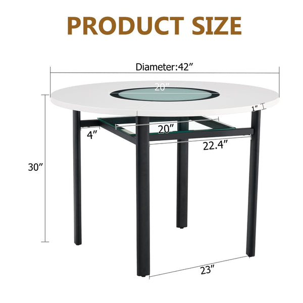 English Elm 42 Inch Round Dining Table White Mdf Gray Glass Inlay Metal Legs Seats Four to Six W1151P366359