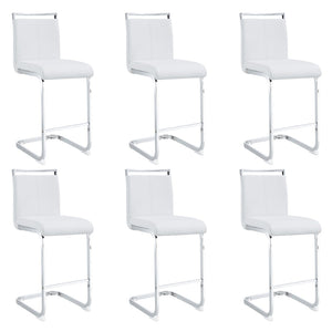 English Elm Modern Pu Leather Barstools Set of 6 with Chrome C-tube Legs for Kitchen or Home Bar White+Silver W1151P376523