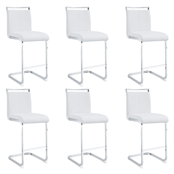 English Elm Modern Pu Leather Barstools Set of 6 with Chrome C-tube Legs for Kitchen or Home Bar White+Silver W1151P376523