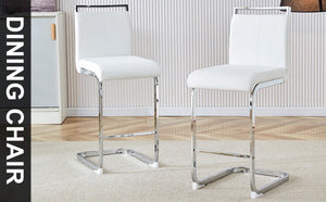 English Elm Modern Pu Leather Barstools Set of 6 with Chrome C-tube Legs for Kitchen or Home Bar White+Silver W1151P376523