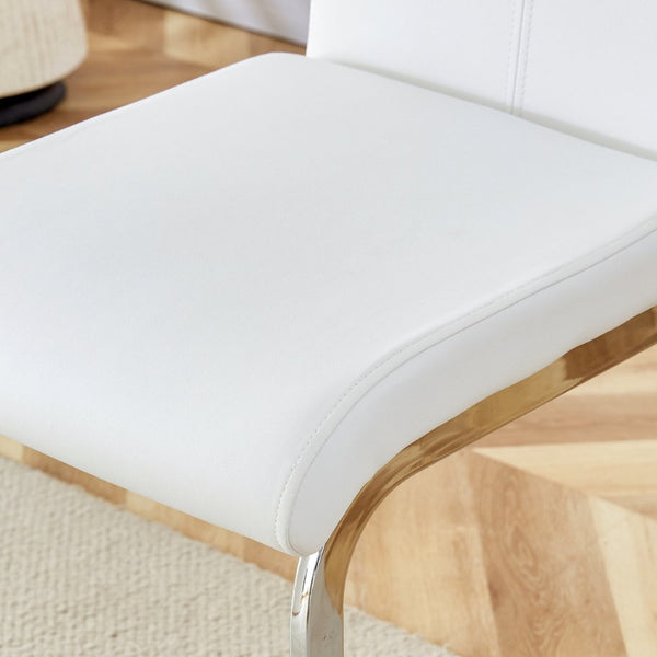 English Elm Modern Pu Leather Barstools Set of 6 with Chrome C-tube Legs for Kitchen or Home Bar White+Silver W1151P376523