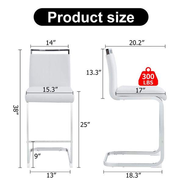 English Elm Modern Pu Leather Barstools Set of 6 with Chrome C-tube Legs for Kitchen or Home Bar White+Silver W1151P376523