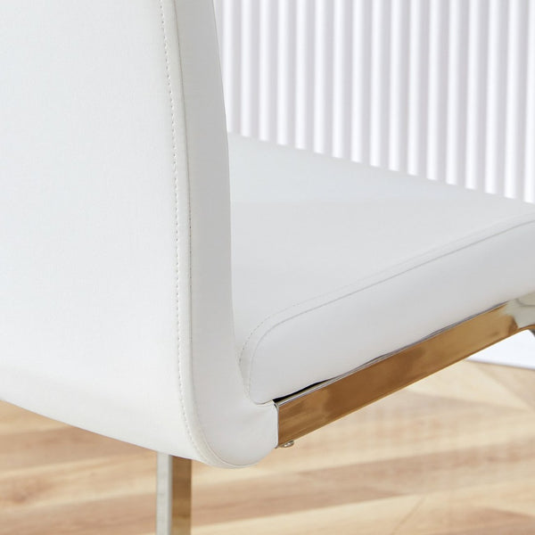 English Elm Modern Pu Leather Barstools Set of 6 with Chrome C-tube Legs for Kitchen or Home Bar White+Silver W1151P376523