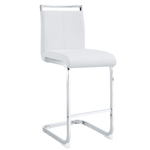 English Elm Modern Pu Leather Barstools Set of 6 with Chrome C-tube Legs for Kitchen or Home Bar White+Silver W1151P376523