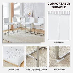 English Elm Modern Pu Leather Barstools Set of 6 with Chrome C-tube Legs for Kitchen or Home Bar White+Silver W1151P376523