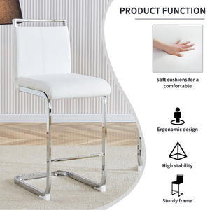 English Elm Modern Pu Leather Barstools Set of 6 with Chrome C-tube Legs for Kitchen or Home Bar White+Silver W1151P376523