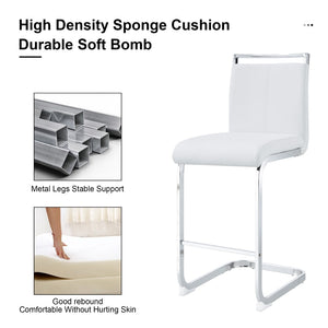 English Elm Modern Pu Leather Barstools Set of 6 with Chrome C-tube Legs for Kitchen or Home Bar White+Silver W1151P376523