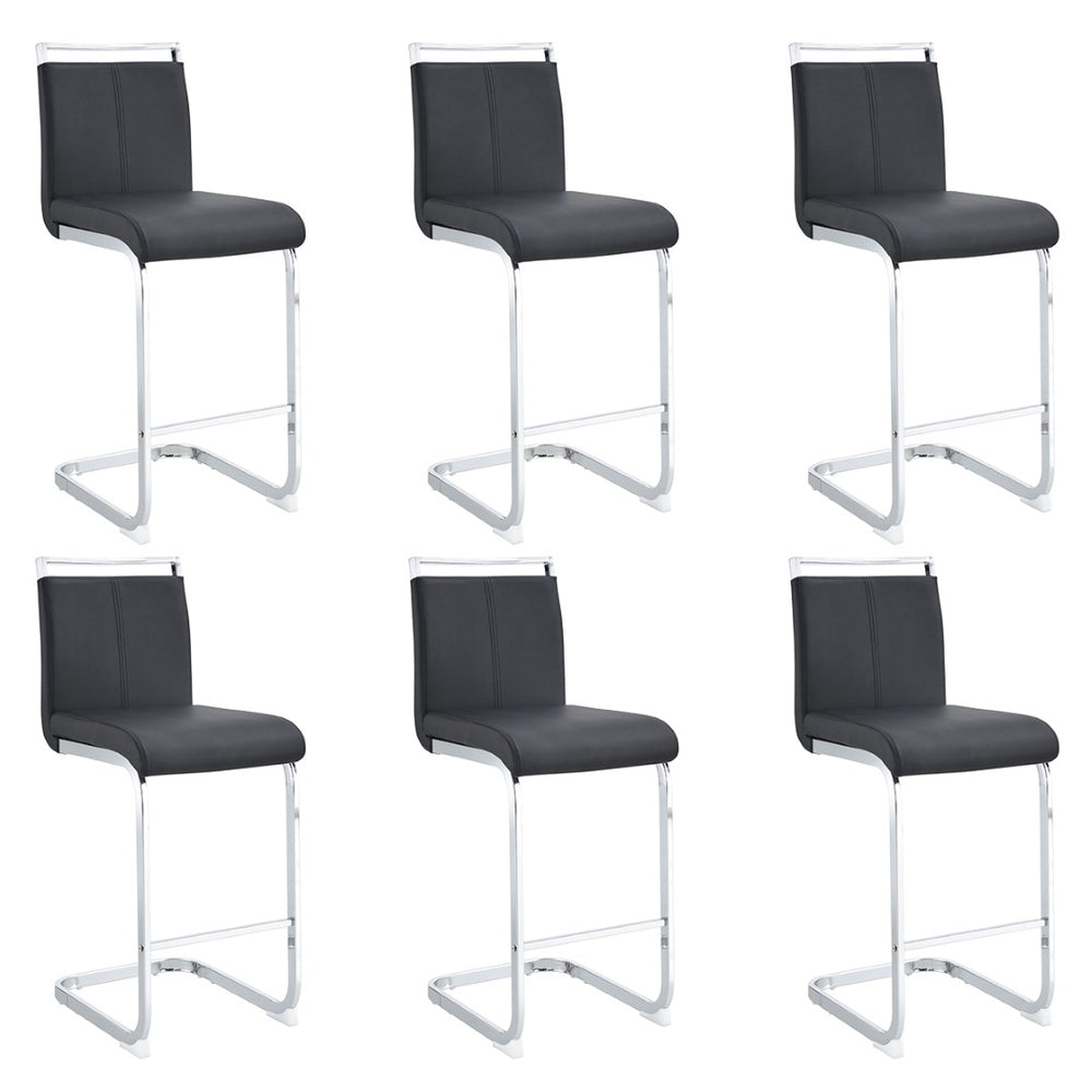 English Elm Modern Pu Leather Barstools Set of 6 with Chrome C-tube Legs for Kitchen or Home Bar Black+Silver W1151P376529