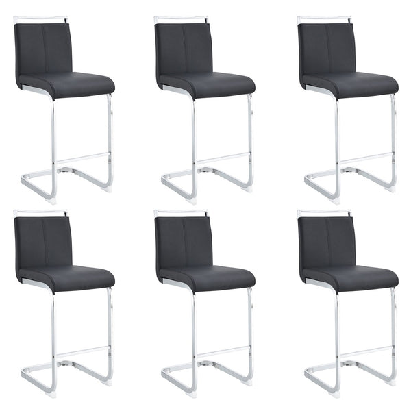 English Elm Modern Pu Leather Barstools Set of 6 with Chrome C-tube Legs for Kitchen or Home Bar Black+Silver W1151P376529