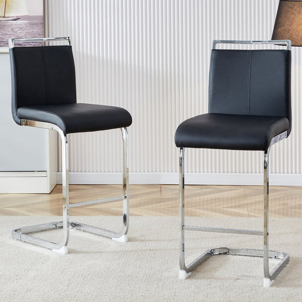 English Elm Modern Pu Leather Barstools Set of 6 with Chrome C-tube Legs for Kitchen or Home Bar Black+Silver W1151P376529