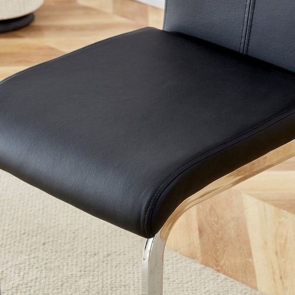 English Elm Modern Pu Leather Barstools Set of 6 with Chrome C-tube Legs for Kitchen or Home Bar Black+Silver W1151P376529
