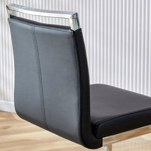 English Elm Modern Pu Leather Barstools Set of 6 with Chrome C-tube Legs for Kitchen or Home Bar Black+Silver W1151P376529