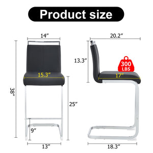 English Elm Modern Pu Leather Barstools Set of 6 with Chrome C-tube Legs for Kitchen or Home Bar Black+Silver W1151P376529