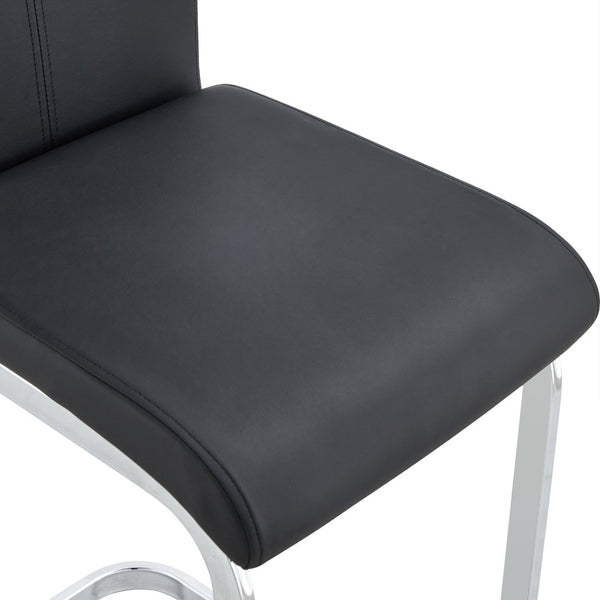 English Elm Modern Pu Leather Barstools Set of 6 with Chrome C-tube Legs for Kitchen or Home Bar Black+Silver W1151P376529