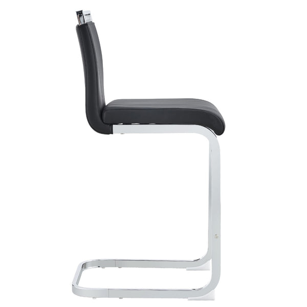 English Elm Modern Pu Leather Barstools Set of 6 with Chrome C-tube Legs for Kitchen or Home Bar Black+Silver W1151P376529