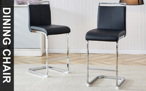 English Elm Modern Pu Leather Barstools Set of 6 with Chrome C-tube Legs for Kitchen or Home Bar Black+Silver W1151P376529