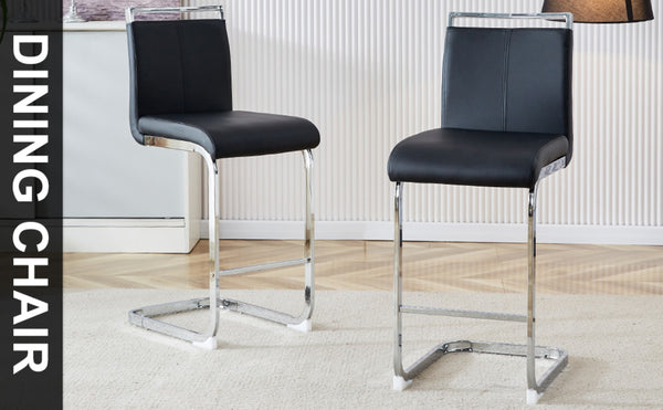 English Elm Modern Pu Leather Barstools Set of 6 with Chrome C-tube Legs for Kitchen or Home Bar Black+Silver W1151P376529
