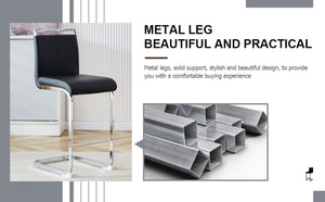 English Elm Modern Pu Leather Barstools Set of 6 with Chrome C-tube Legs for Kitchen or Home Bar Black+Silver W1151P376529