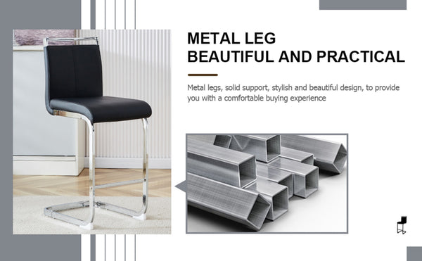 English Elm Modern Pu Leather Barstools Set of 6 with Chrome C-tube Legs for Kitchen or Home Bar Black+Silver W1151P376529