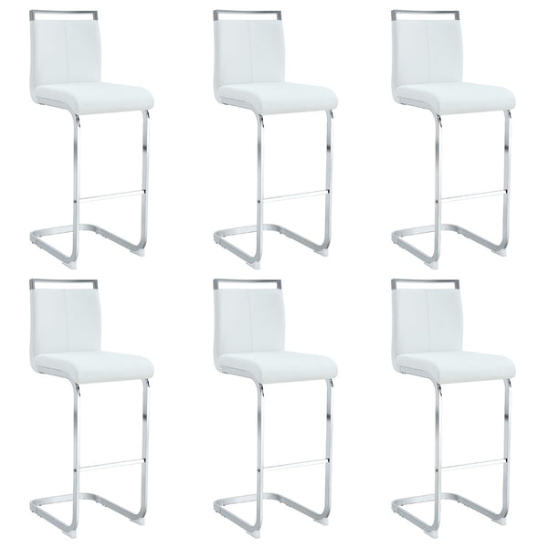 English Elm Modern Pu Leather Bar Stools Set of 6 with Silver C-leg Frame for Kitchen Islands White+Silver W1151P376532