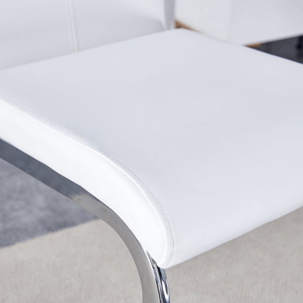 English Elm Modern Pu Leather Bar Stools Set of 6 with Silver C-leg Frame for Kitchen Islands White+Silver W1151P376532