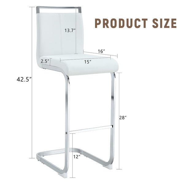 English Elm Modern Pu Leather Bar Stools Set of 6 with Silver C-leg Frame for Kitchen Islands White+Silver W1151P376532