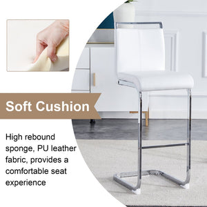 English Elm Modern Pu Leather Bar Stools Set of 6 with Silver C-leg Frame for Kitchen Islands White+Silver W1151P376532