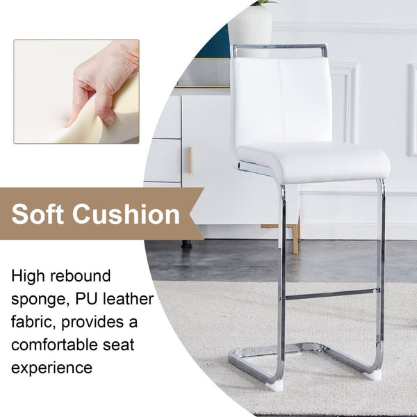 English Elm Modern Pu Leather Bar Stools Set of 6 with Silver C-leg Frame for Kitchen Islands White+Silver W1151P376532