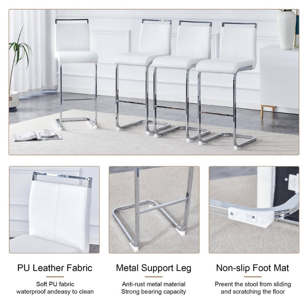 English Elm Modern Pu Leather Bar Stools Set of 6 with Silver C-leg Frame for Kitchen Islands White+Silver W1151P376532