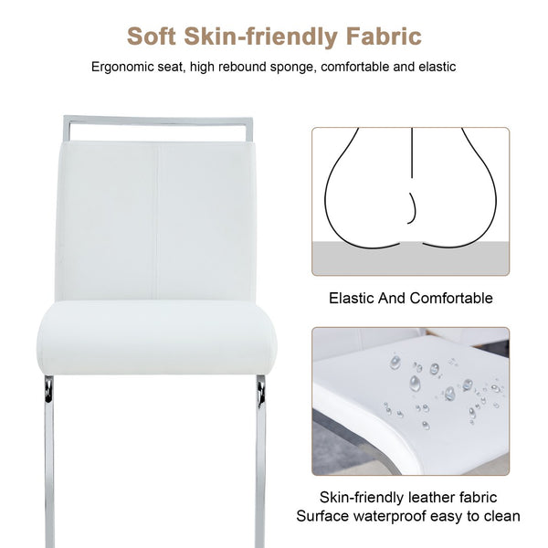 English Elm Modern Pu Leather Bar Stools Set of 6 with Silver C-leg Frame for Kitchen Islands White+Silver W1151P376532