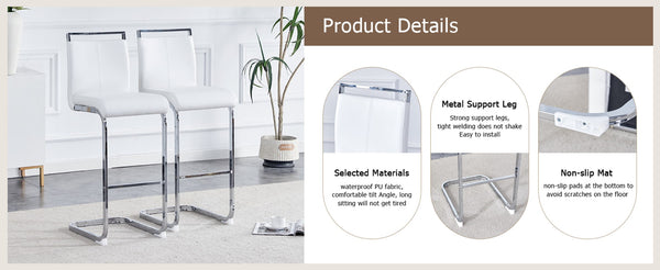 English Elm Modern Pu Leather Bar Stools Set of 6 with Silver C-leg Frame for Kitchen Islands White+Silver W1151P376532