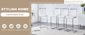 English Elm Modern Pu Leather Bar Stools Set of 6 with Silver C-leg Frame for Kitchen Islands White+Silver W1151P376532