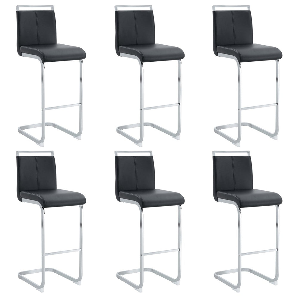 English Elm Modern Pu Leather Bar Stools Set of 6 with Silver C-leg Frame for Kitchen Islands Black+Silver W1151P376537