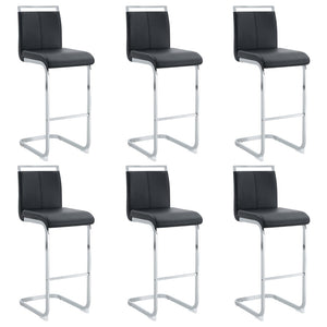 English Elm Modern Pu Leather Bar Stools Set of 6 with Silver C-leg Frame for Kitchen Islands Black+Silver W1151P376537
