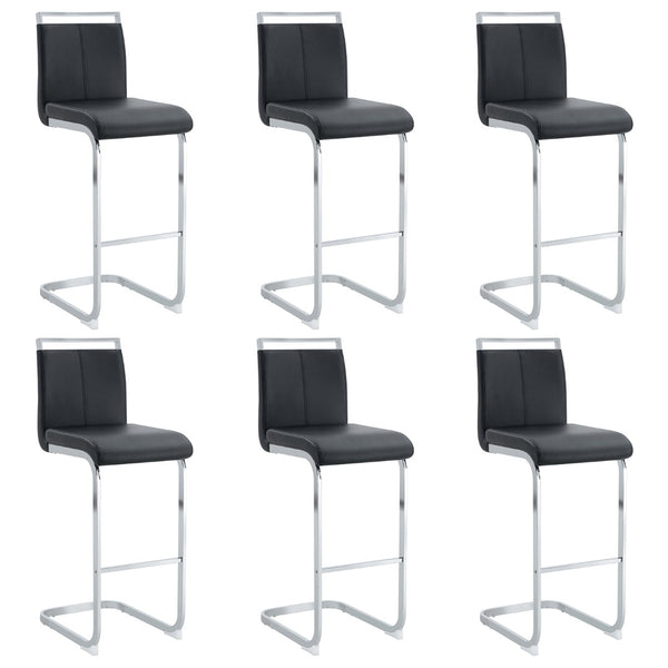 English Elm Modern Pu Leather Bar Stools Set of 6 with Silver C-leg Frame for Kitchen Islands Black+Silver W1151P376537
