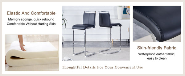 English Elm Modern Pu Leather Bar Stools Set of 6 with Silver C-leg Frame for Kitchen Islands Black+Silver W1151P376537